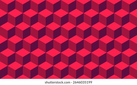 Rode 3d kubus naadloze isometrische patroon achtergrond geometrische textuur. 3D Cube achtergrond vierkanten.