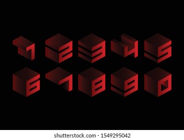 Red 3D Cubic Geometric Numbers Logo Set