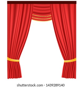 red 3D curtains ,vector illustration , open ,isolated on white background