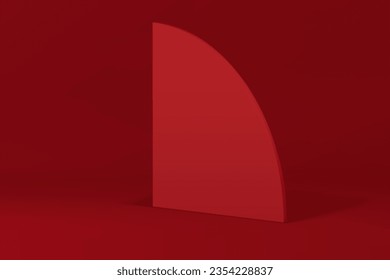 Red 3d curved wall fashion stand for product commercial promo presentation realistic vector illustration. Modern advertising display empty showcase decorative element show studio background
