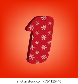 Red 3d digit 1 with snowflakes.Gradient background