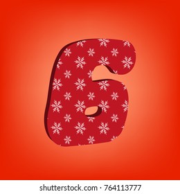 Red 3d digit 6 with snowflakes.Gradient background