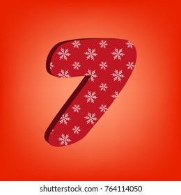Red 3d digit 7 with snowflakes.Gradient background