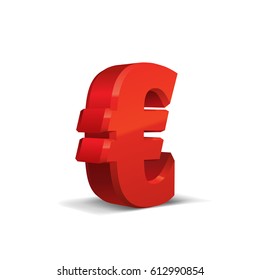 Red 3d Euro Sign, Vector Illustration. Isolated on White Background