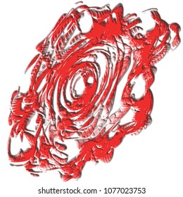 red 3D floral circle pattern with engraved colored areas on white background, vector illustration
