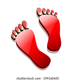 Red 3d footprint. Vector illustration. 