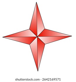 A red 3D four-pointed star with gradient shading, creating a sharp, symmetrical geometric design on a white background