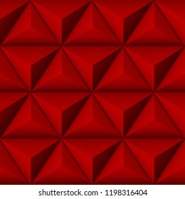 Red 3d geometric pattern with pyramids. Abstract seamless background. Vector illustration