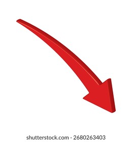Red 3d glossy arrow going down stock icon on white background. Bankruptcy, financial market crash icon for your web site design, logo, app, UI. graph chart downtrend symbol.chart going down sign.