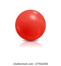 Red 3d glossy sphere isolated on white, vector illustration