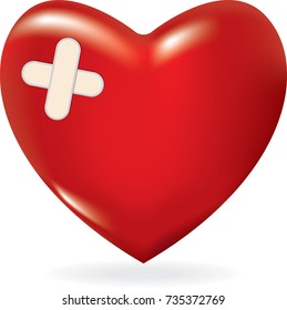 Red 3d heart with crossed plaster. Vector illustration