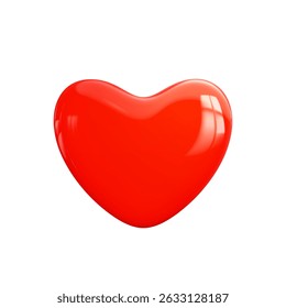 Red 3d heart icon realistic style rendering. Glossy heart isolated on white background. Love symbol for greeting card, banner, social networks and celebration Valentine's Day. Vector illustration