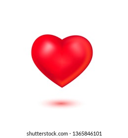 Red 3d heart isolated on white background. Vector illustration for banner, lettering, invitation, poster, web. St. Valentine's day concept.