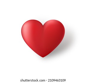 Corazón rojo 3D aislado en fondo blanco. Decoración para el día de San Valentín. Ilustración vectorial