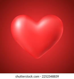 Red 3D heart on red background. Vector illustration. Beautiful design element for poster, banner, icon, button, greeting card, invitation, social post.