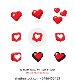 RED 3D Heart Pixel Art Icon Sticker