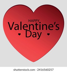 Red 3D heart with text. Happy Valentine's Day. Vector on grey background