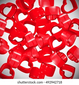 Red 3D hearts background, vector illustration