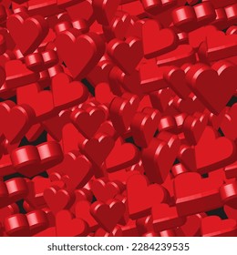 Red 3D Hearts on Gray Seamless Pattern