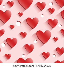 Red 3d hearts pattern with holes and shadows