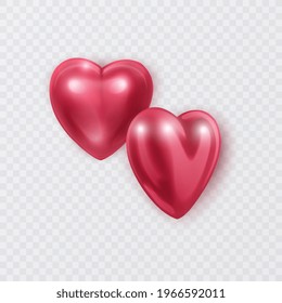 Red 3d hearts of pink color Valentines Day love symbol, happy celebration romantic greeting decoration realistic heart isoleted on white background vector eps 10 format