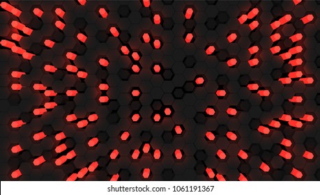 Red 3D hexagon tech background, vector illustration