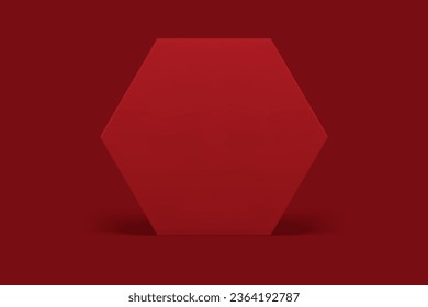 Red 3d hexagonal wall fashion promo studio background for product presentation vector illustration. Realistic hexagon geometric stand empty showcase decorative element studio background design