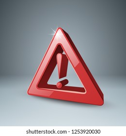 Red 3d icon attention, danger. Vector eps 10