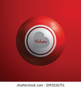 Red 3D Illustration Of Bingo Lottery Ball With Love Heart And Decorative Text Stating Valentine Over Red Gradients Background