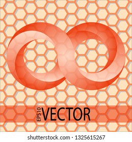 Red 3d infinity symbol on hexogonal background