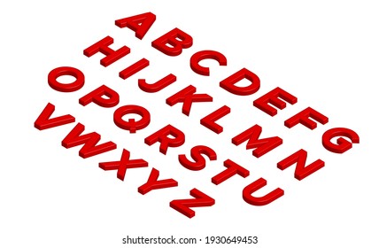 Red 3D Isometric Alphabet Isolated on White Background. Vector Illustration