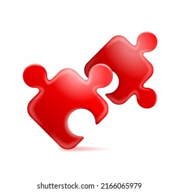Red 3D jigsaw puzzle pieces in glossy and smooth decoration