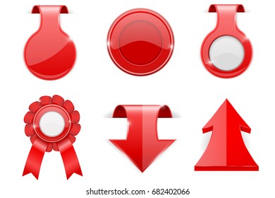 Red 3d labels. Design elements. Vector 3d illustration isolated on white background