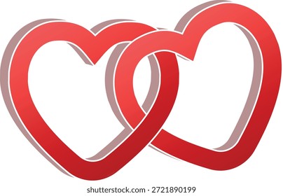 Las Formas de corazón rojo 3D enlazadas representan el amor, el romance, las relaciones y las celebraciones temáticas del Día de San Valentín en un diseño tridimensional limpio.