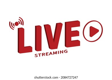 Red 3d Live Streaming Text With Play And Network Icon PNG