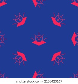 Red 3d modeling icon isolated seamless pattern on blue background. Augmented reality or virtual reality.  Vector