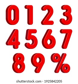 Red 3D Numbers with Percent Sign Isolated on White Background. Vector Illustration