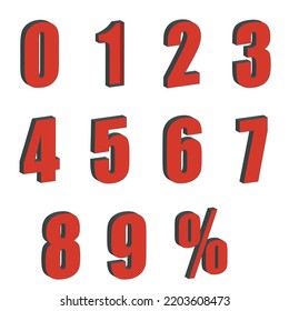 Red 3D Numbers with Percent Sign Isolated on White Background. Vector ESP 08 illustration 