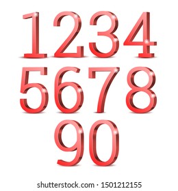 Red 3d numbers. Symbol set. Vector illustration