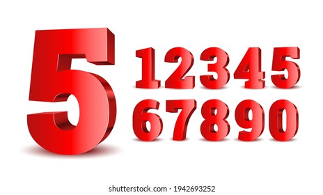 Red 3d numbers. Symbol set. Vector illustration