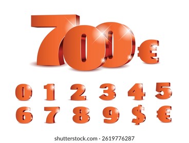 Red 3d numbers. Symbol set. Vector illustration