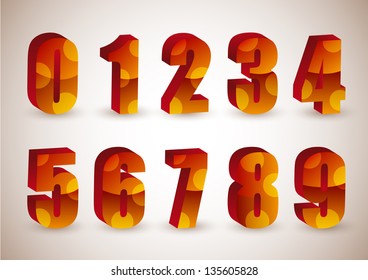 Red 3D numbers vector set