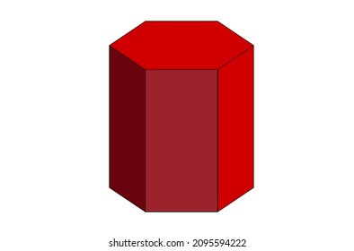 Red 3d object, vertical hexagonal base pyramid trunk for mathematical study of teachers and students in classroom for teaching spatial geometry and spatial analytic geometry