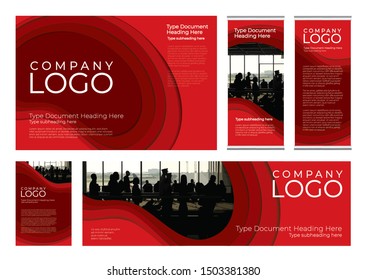Red 3d paper art illustration set. Vector design layout for banners, presentations, flyers, poster and  roll-up displays.
