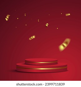 red 3d podium background with gold confetti