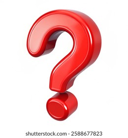 Red 3D question mark symbol. representing inquiry, doubt, or uncertainty in bright glossy finish.vector illustration with a white background.