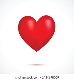 Red 3d realistic heart isolated on white background. Simbol of love, sign. Flying icon of heart with shadow. Decorative element for greeting card, poster, print. Vector illustration.