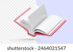 Red 3d realistic open book isolated on transparent background. Vector illustration