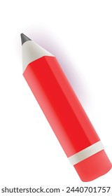 Red 3D Realistic Pencil. Vector short
red pencil, Realistic pencil isolated cartoon. Sharpened detailed office mockup, school instrument, creativity, idea, education and design symbol