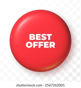 Red 3d sale button. Realistic discount tag isolated